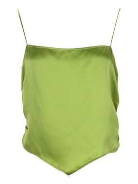 Reformation 100% Silk Cami Tank Top Triangle Hem Chartreuse Green Crop - Size 4